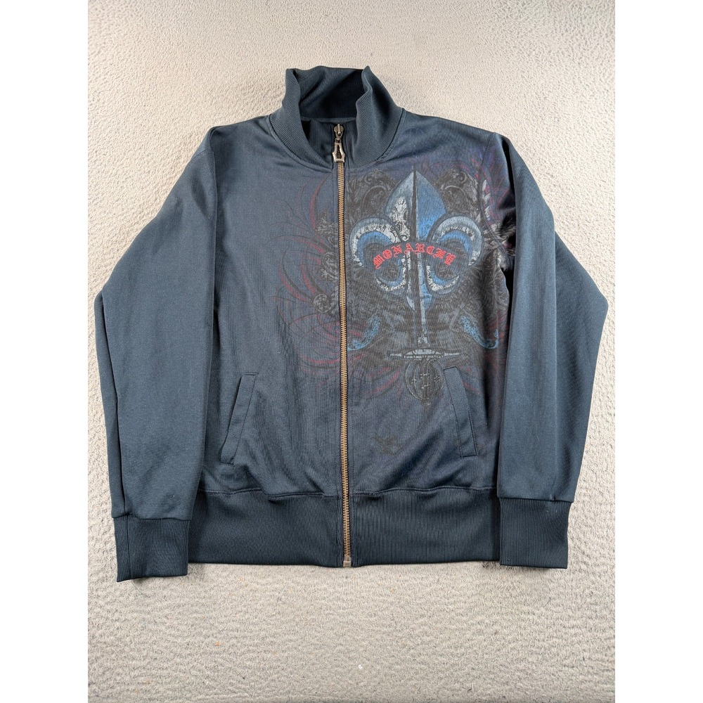 Monarchy Jacket Mens Large Blue Full Zip Track Fleur De Lis Gothic Grunge Y2K